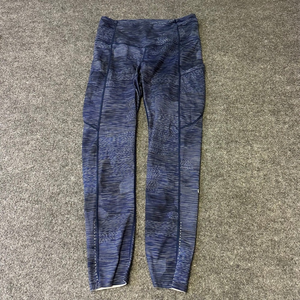 Lululemon Leggings Womens Size 4 Blue Space Dye High Rise Athletic Pockets 25in